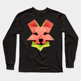 Geometric dog abstract and colorful origami style Long Sleeve T-Shirt